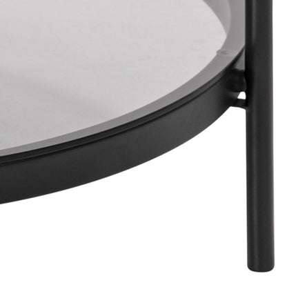 Featheroak Grey Glass Round Coffee Table Black Metal Legs