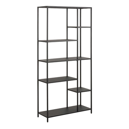 Graz Matt Black Metal Asymmetrical Bookcase 6 Shelves