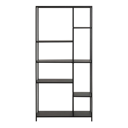 Graz Matt Black Metal Asymmetrical Bookcase 6 Shelves