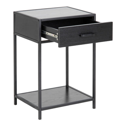 El Paso Black Bedside Table 1 Drawer Bottom Shelf