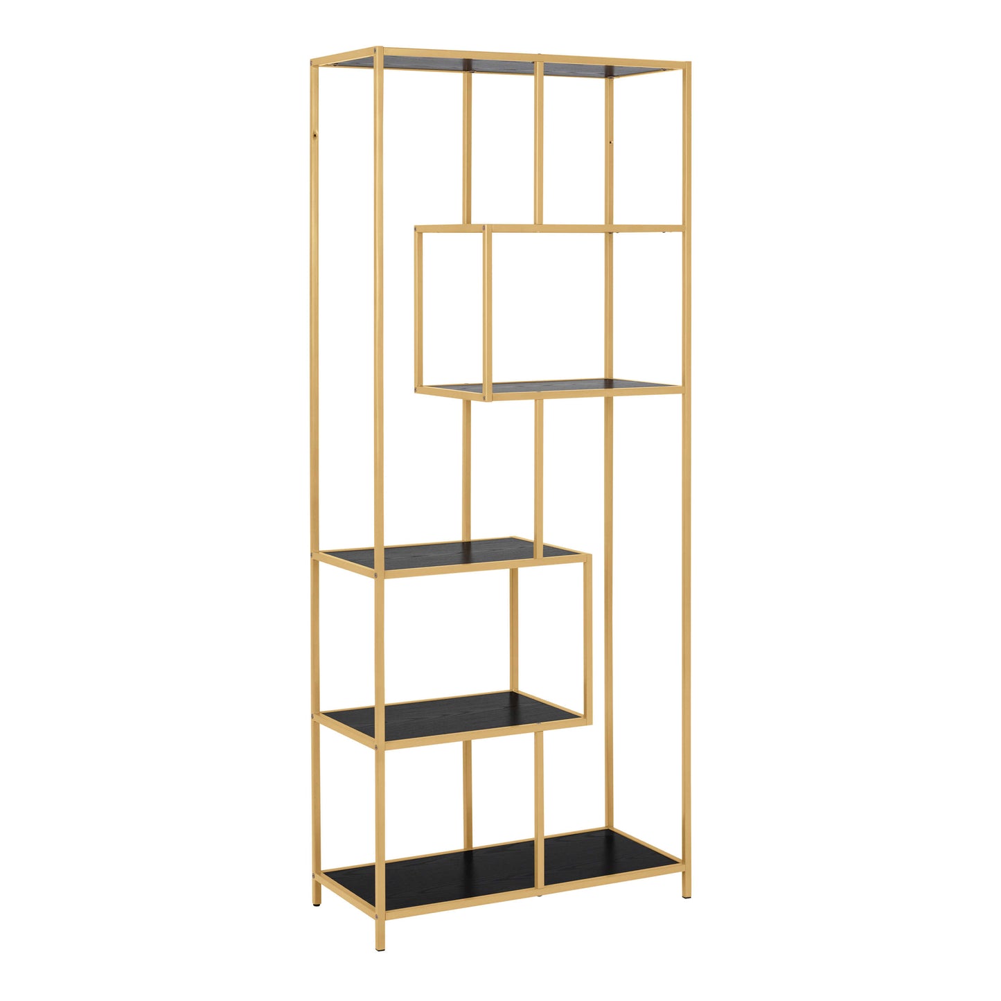 El Paso Gold Asymmetrical  Bookcase 5 Black Wooden Shelves