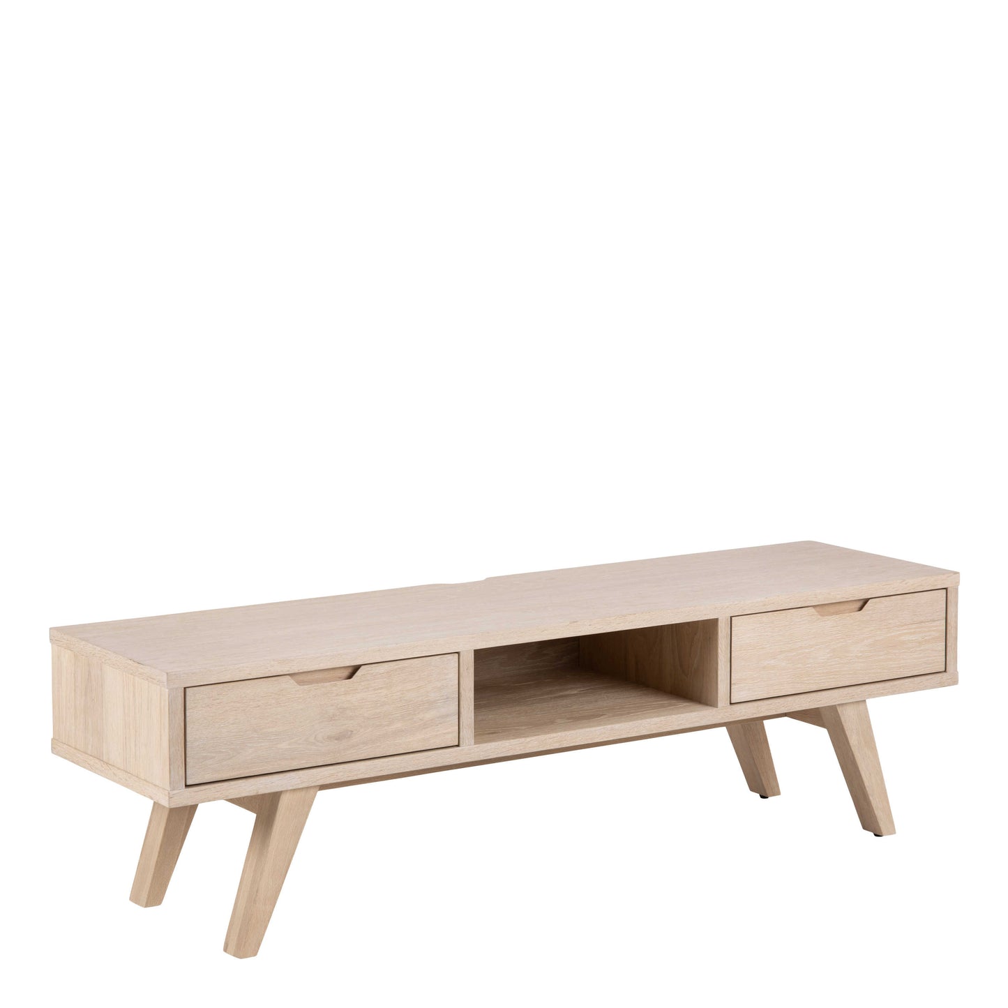 Jyvaskyla White Oak Wood TV Unit 2 Drawers