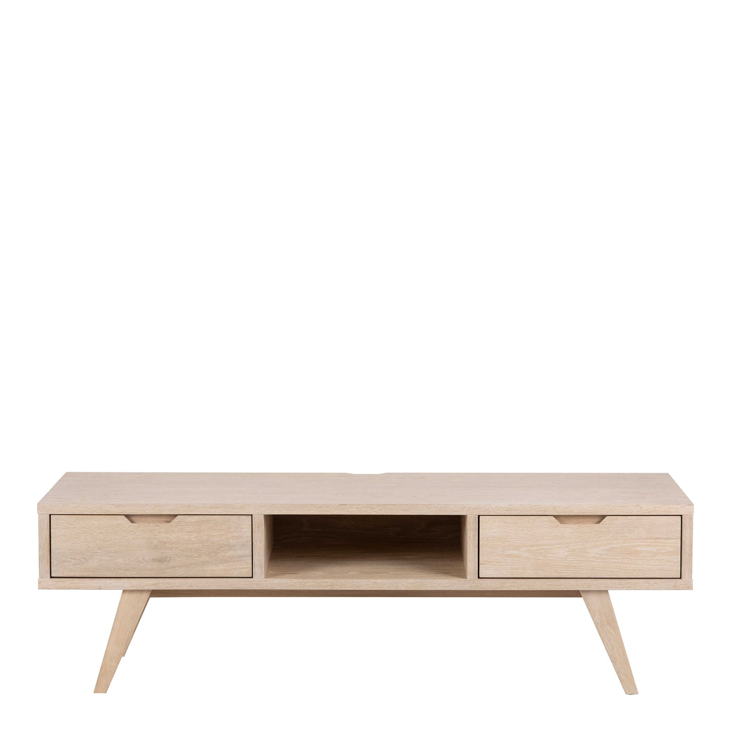 Jyvaskyla White Oak Wood TV Unit 2 Drawers