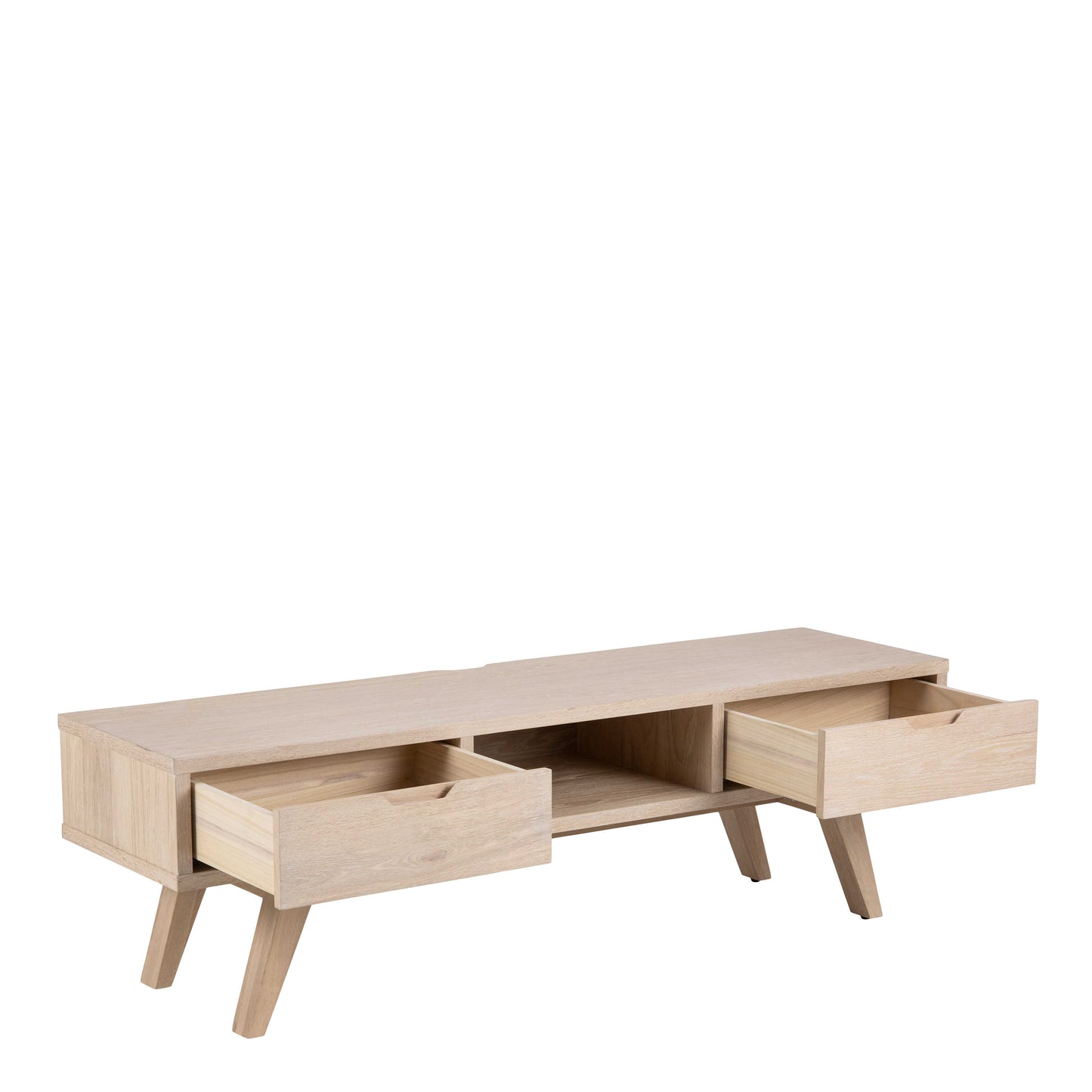 Jyvaskyla White Oak Wood TV Unit 2 Drawers