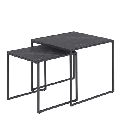 Set of 2 Holbaeck Black Marble Effect Square Nesting Coffee Tables