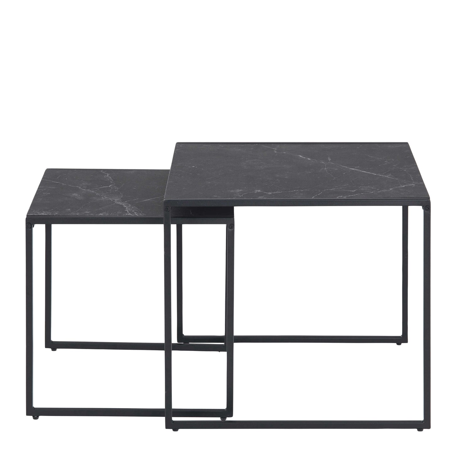 Set of 2 Holbaeck Black Marble Effect Square Nesting Coffee Tables