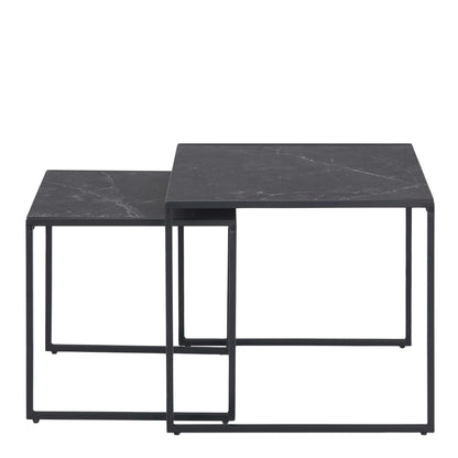 Set of 2 Holbaeck Black Marble Effect Square Nesting Coffee Tables