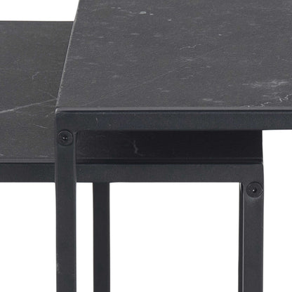 Set of 2 Holbaeck Black Marble Effect Square Nesting Coffee Tables