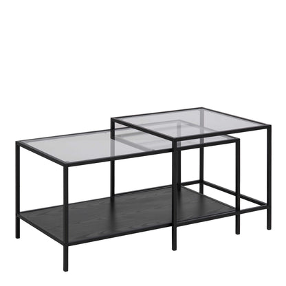 Set of 2 El Paso Black Metal Nesting Coffee Table Set Glass Top