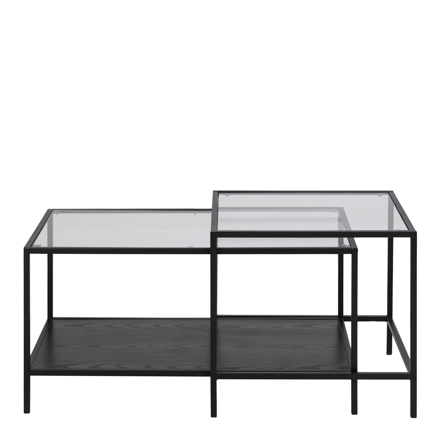 Set of 2 El Paso Black Metal Nesting Coffee Table Set Glass Top