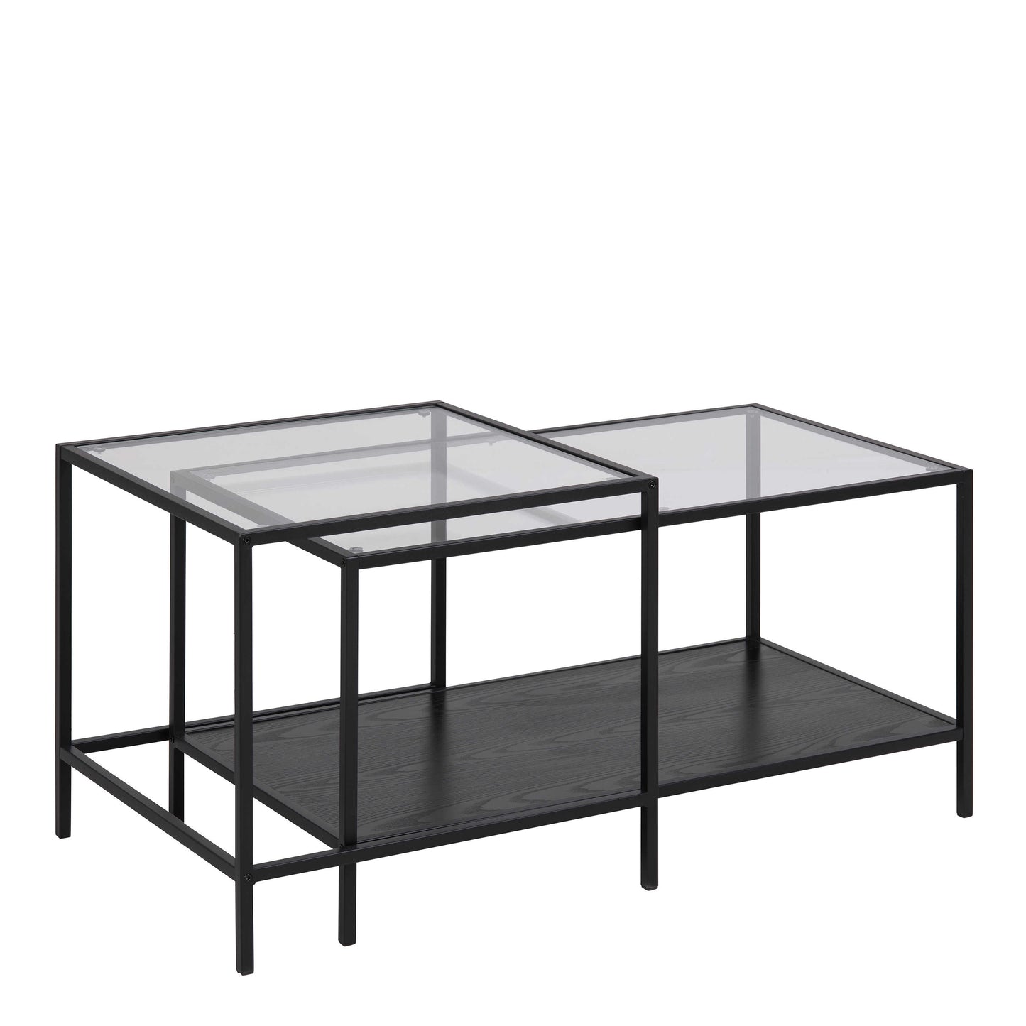 Set of 2 El Paso Black Metal Nesting Coffee Table Set Glass Top
