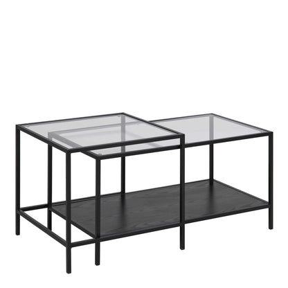 Set of 2 El Paso Black Metal Nesting Coffee Table Set Glass Top