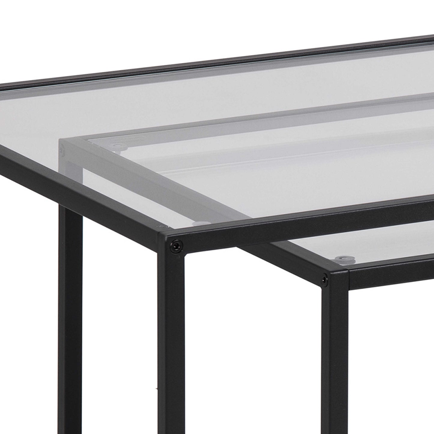Set of 2 El Paso Black Metal Nesting Coffee Table Set Glass Top