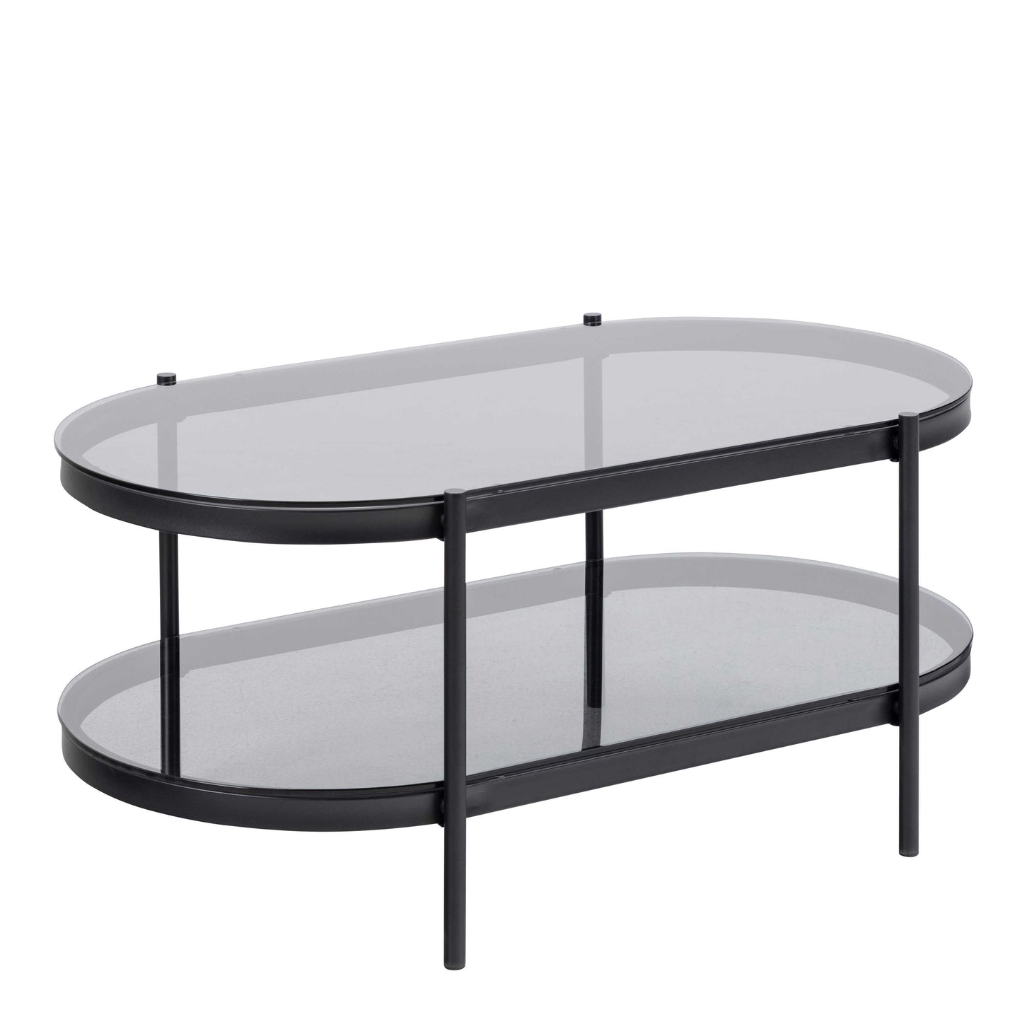 Featheroak Grey Glass Oval Coffee Table Black Metal Legs
