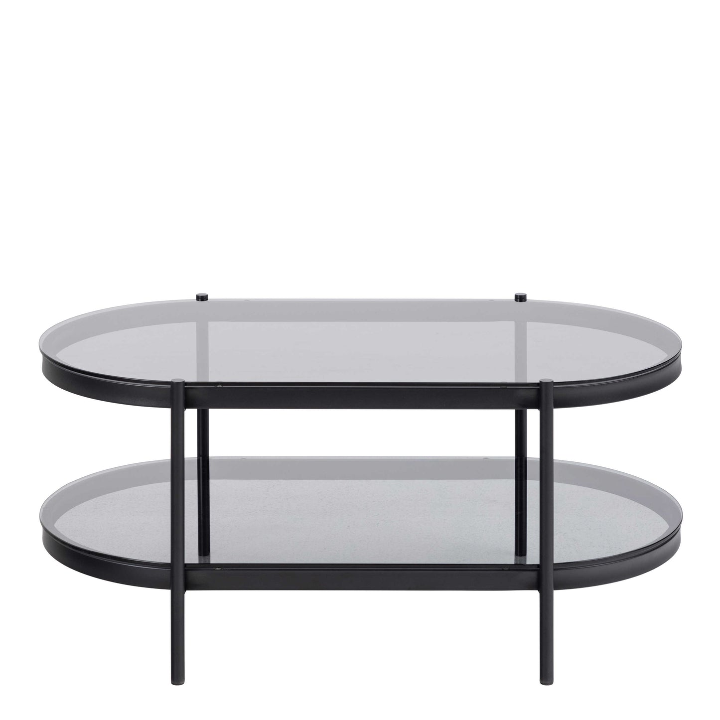 Featheroak Grey Glass Oval Coffee Table Black Metal Legs