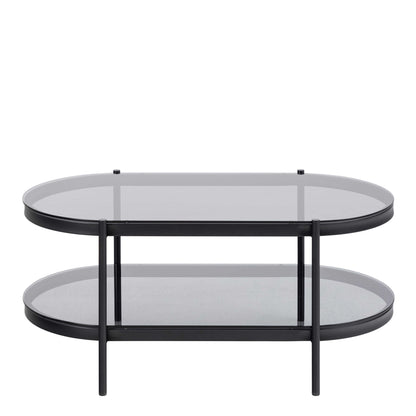 Featheroak Grey Glass Oval Coffee Table Black Metal Legs