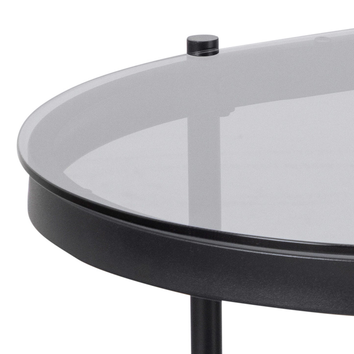 Featheroak Grey Glass Oval Coffee Table Black Metal Legs
