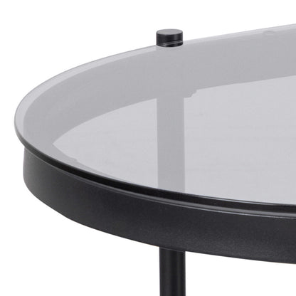 Featheroak Grey Glass Oval Coffee Table Black Metal Legs
