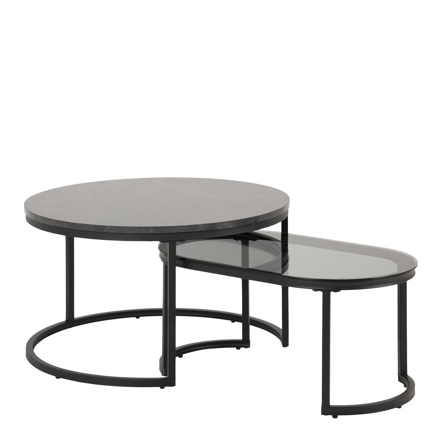 Reykjavik Black Marble Effect and Glass Coffee Table Set Black Metal Legs