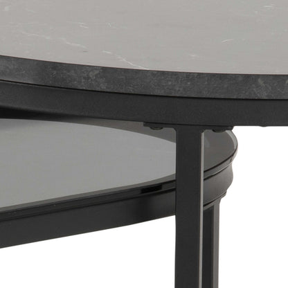 Reykjavik Black Marble Effect and Glass Coffee Table Set Black Metal Legs