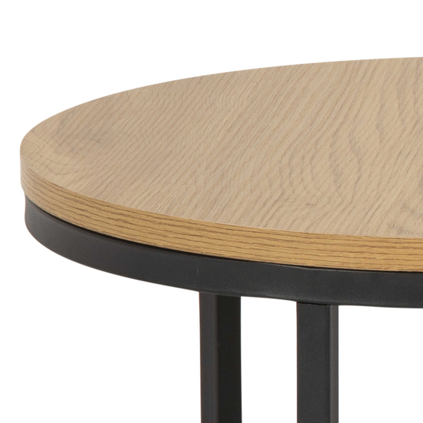 Odense Wild Oak Effect Round Nesting Coffee Table Set Black Metal Legs