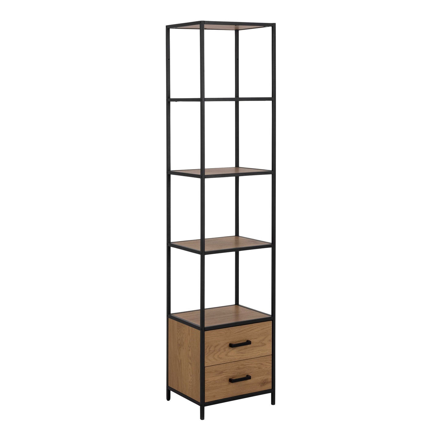 El Paso Black Metal and Wild Oak Veneer Bookcase 2 Drawers 3 Shelves