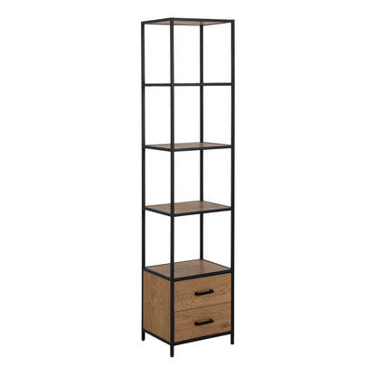 El Paso Black Metal and Wild Oak Veneer Bookcase 2 Drawers 3 Shelves