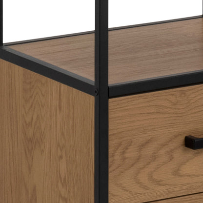 El Paso Black Metal and Wild Oak Veneer Bookcase 2 Drawers 3 Shelves