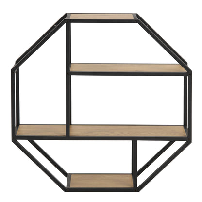 El Paso Black Metal and Wild Oak Veneer Octagonal Wall Shelf 4 Black Wooden Shelves