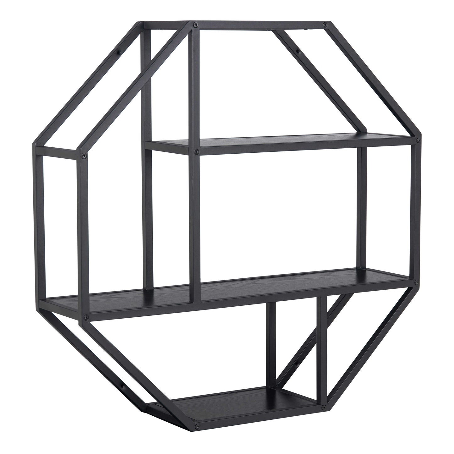 El Paso Black Metal Octagonal Wall Shelf 4 Black Wooden Shelves