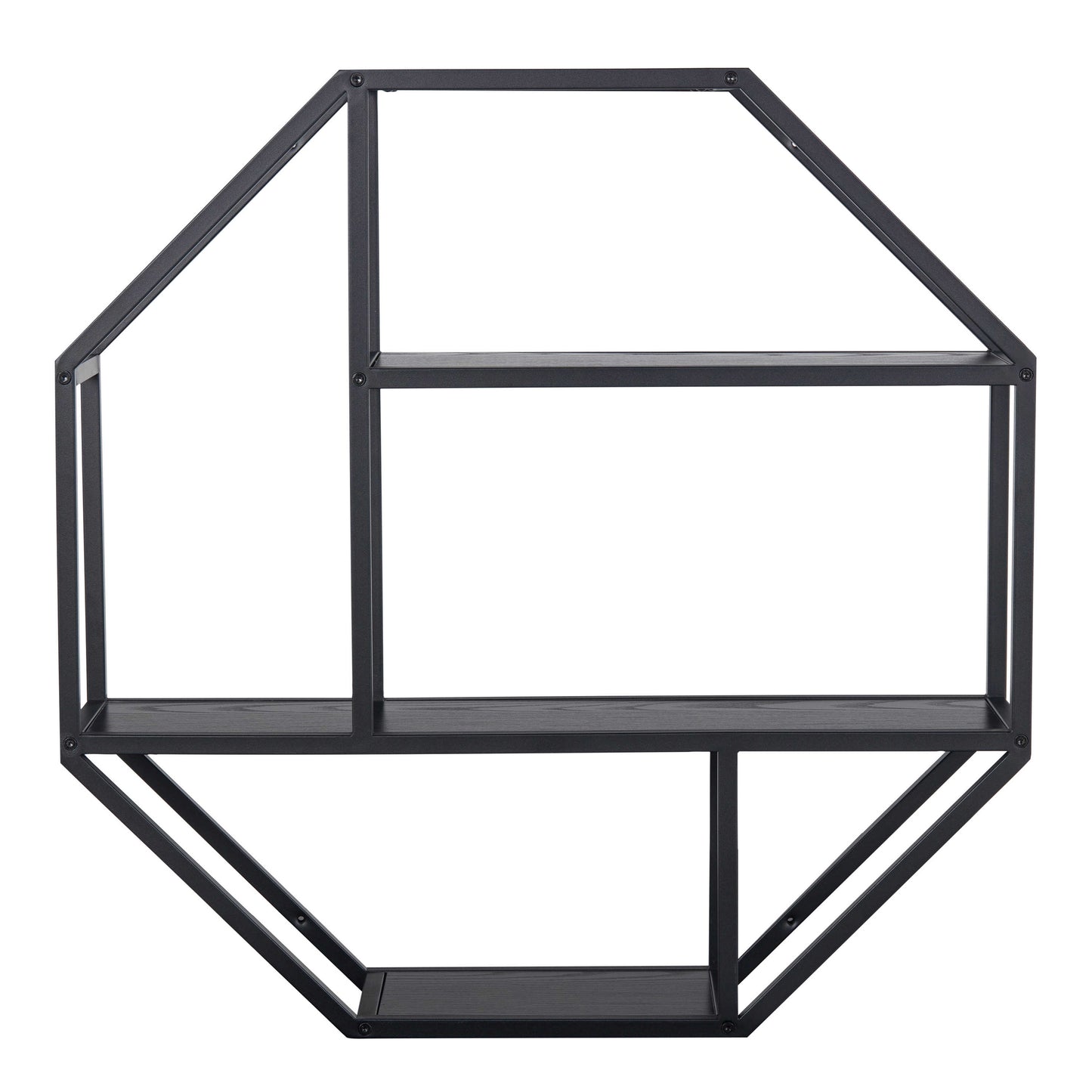 El Paso Black Metal Octagonal Wall Shelf 4 Black Wooden Shelves