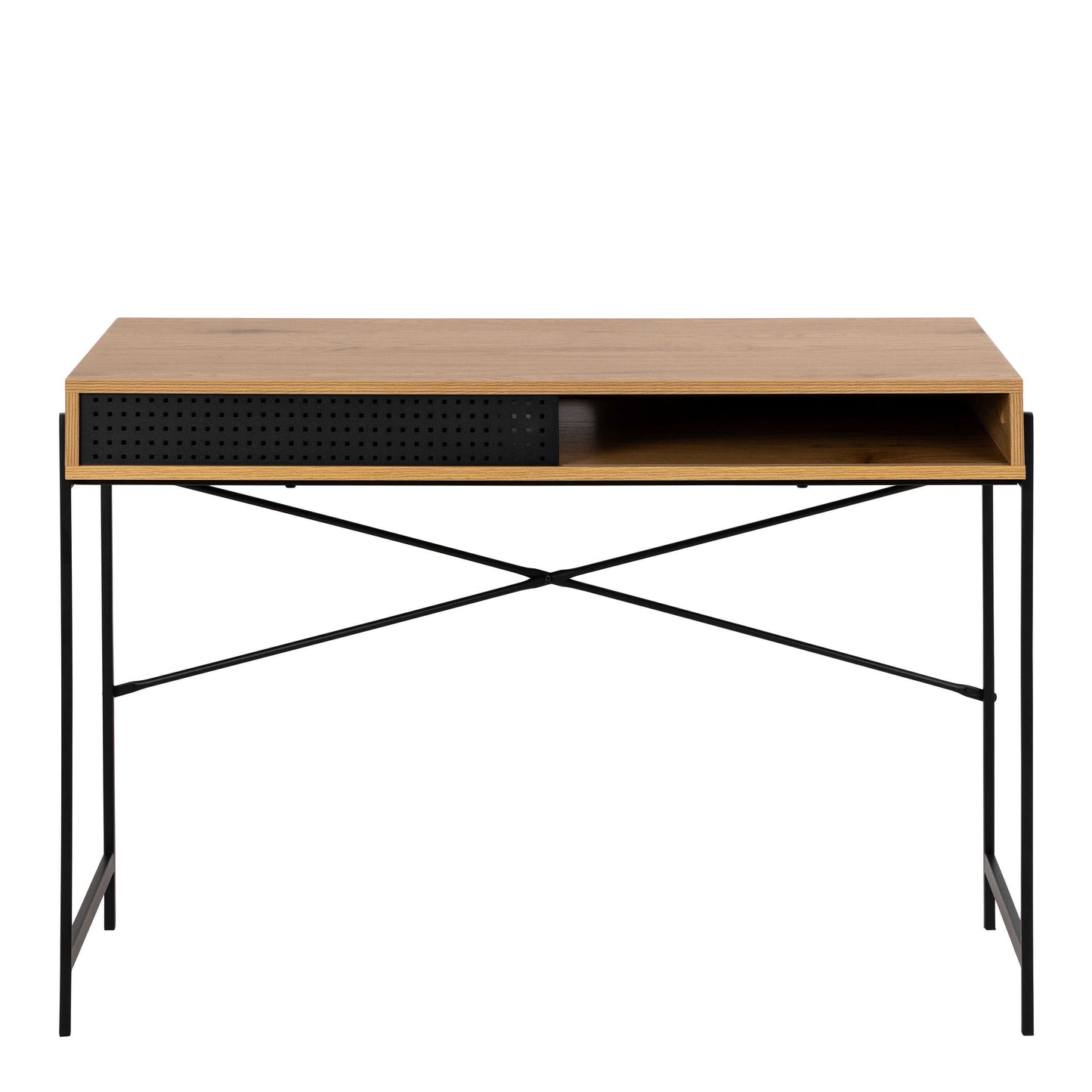 Cambridge Black and Oak Wood Office Desk Sliding Mesh Door