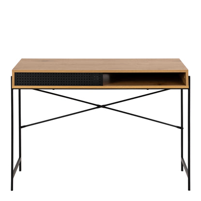 Cambridge Black and Oak Wood Office Desk Sliding Mesh Door