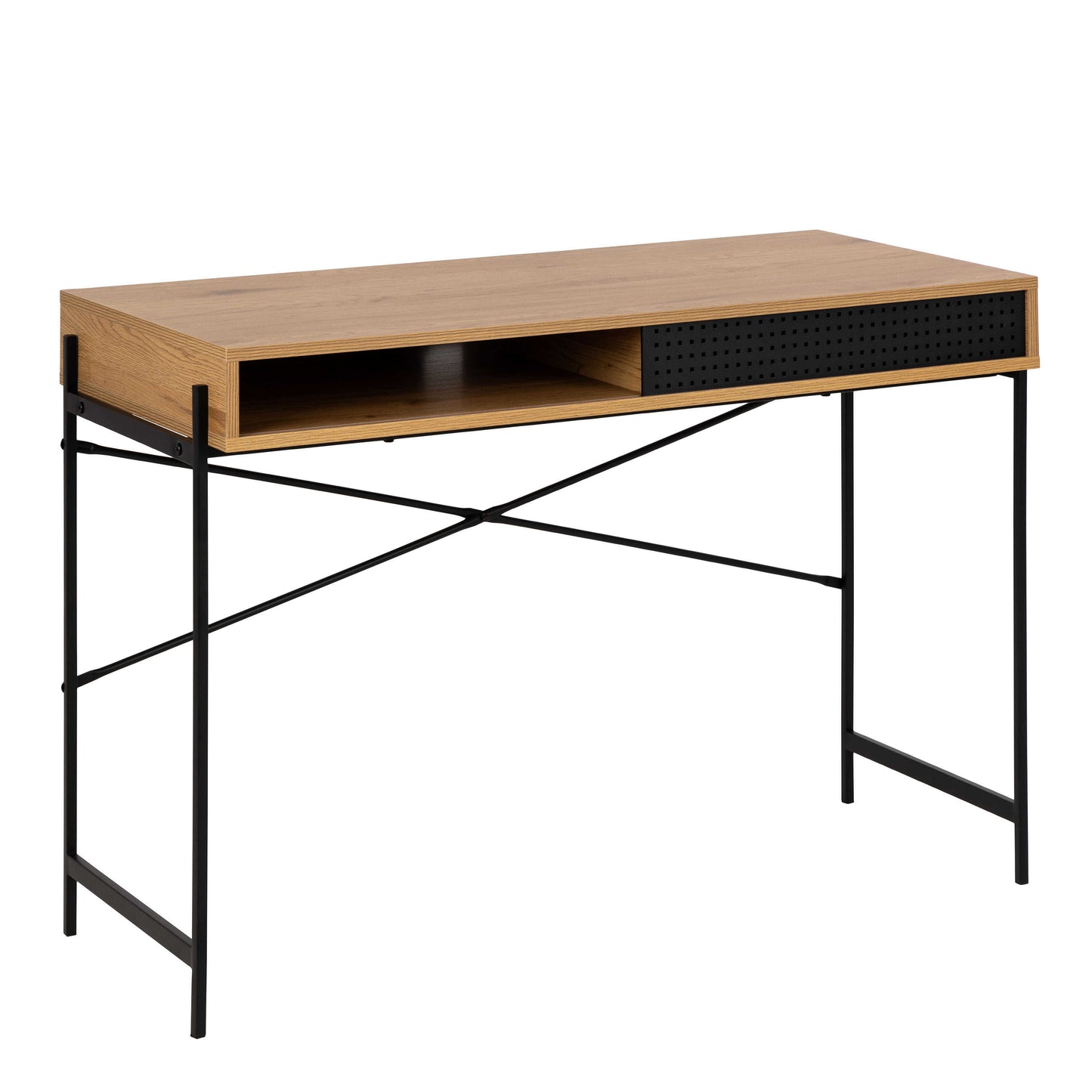 Cambridge Black and Oak Wood Office Desk Sliding Mesh Door