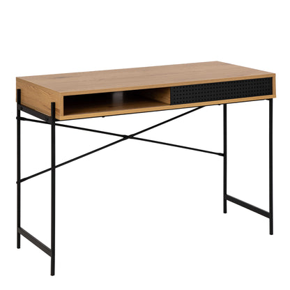 Cambridge Black and Oak Wood Office Desk Sliding Mesh Door