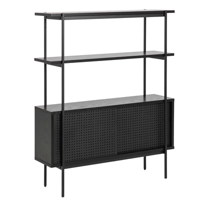Cambridge Industrial Black Mesh Bookcase 2 Sliding Doors 2 Shelves