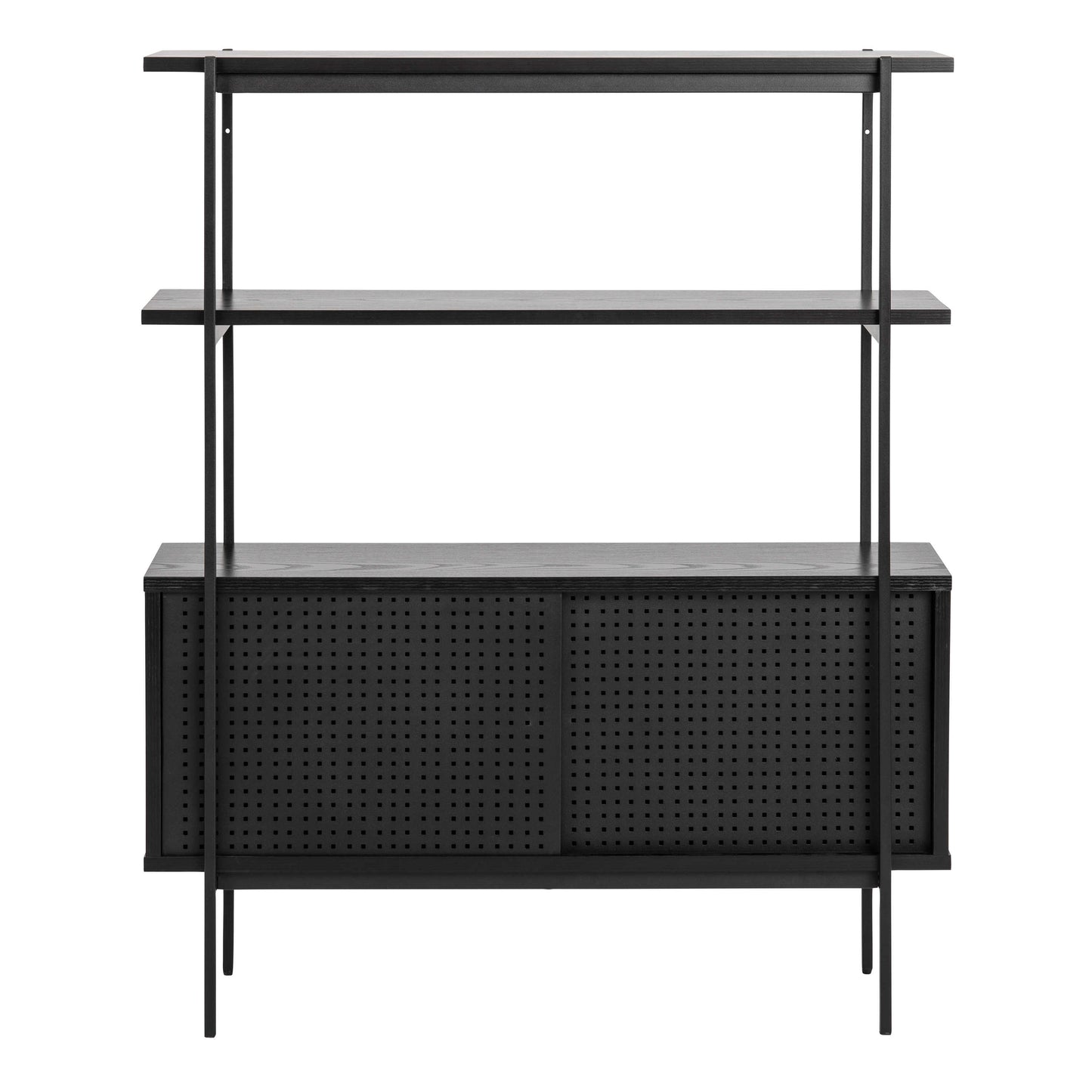 Cambridge Industrial Black Mesh Bookcase 2 Sliding Doors 2 Shelves