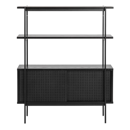 Cambridge Industrial Black Mesh Bookcase 2 Sliding Doors 2 Shelves