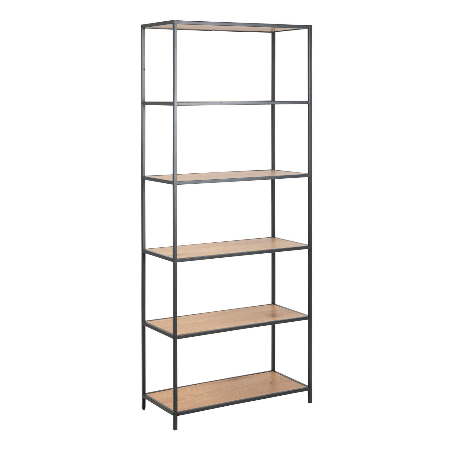 El Paso Tall Black Metal and Wild Oak Veneer Bookcase 5 Shelves