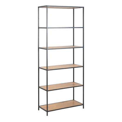El Paso Tall Black Metal and Wild Oak Veneer Bookcase 5 Shelves