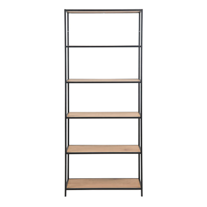 El Paso Tall Black Metal and Wild Oak Veneer Bookcase 5 Shelves