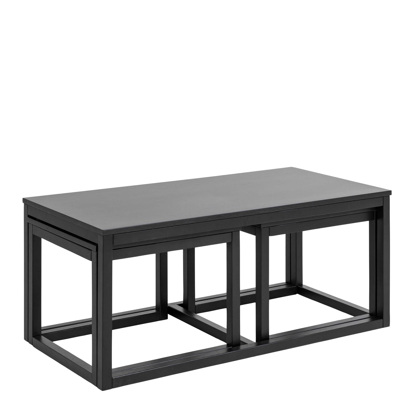 Meadowbloom Square Coffee Table Set in Matt Black Set of 3