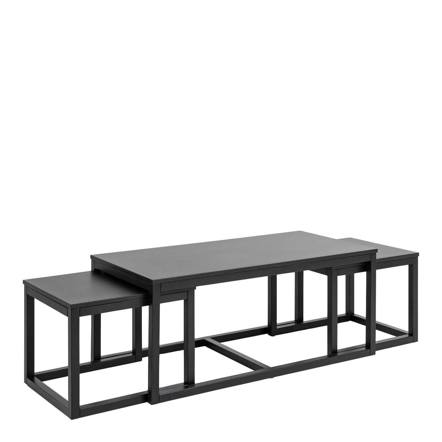 Meadowbloom Square Coffee Table Set in Matt Black Set of 3