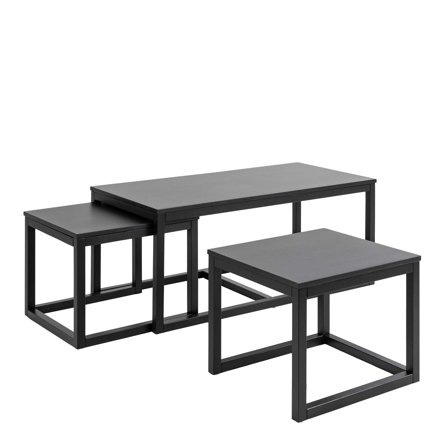 Meadowbloom Square Coffee Table Set in Matt Black Set of 3