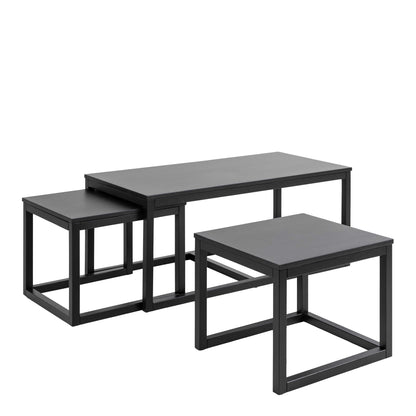 Meadowbloom Square Coffee Table Set in Matt Black Set of 3