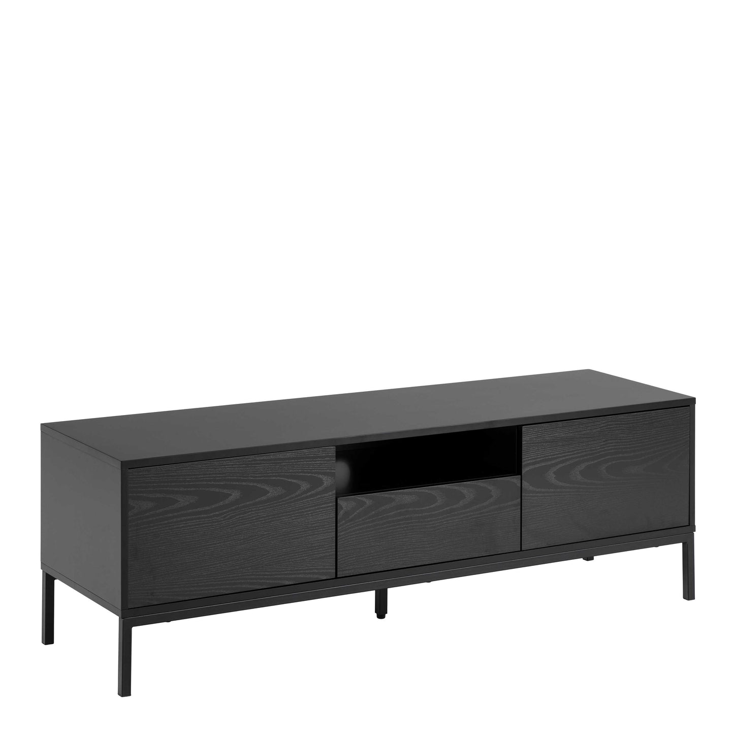 El Paso Black Wooden TV Unit 2 Doors 1 Drawer Metal Base