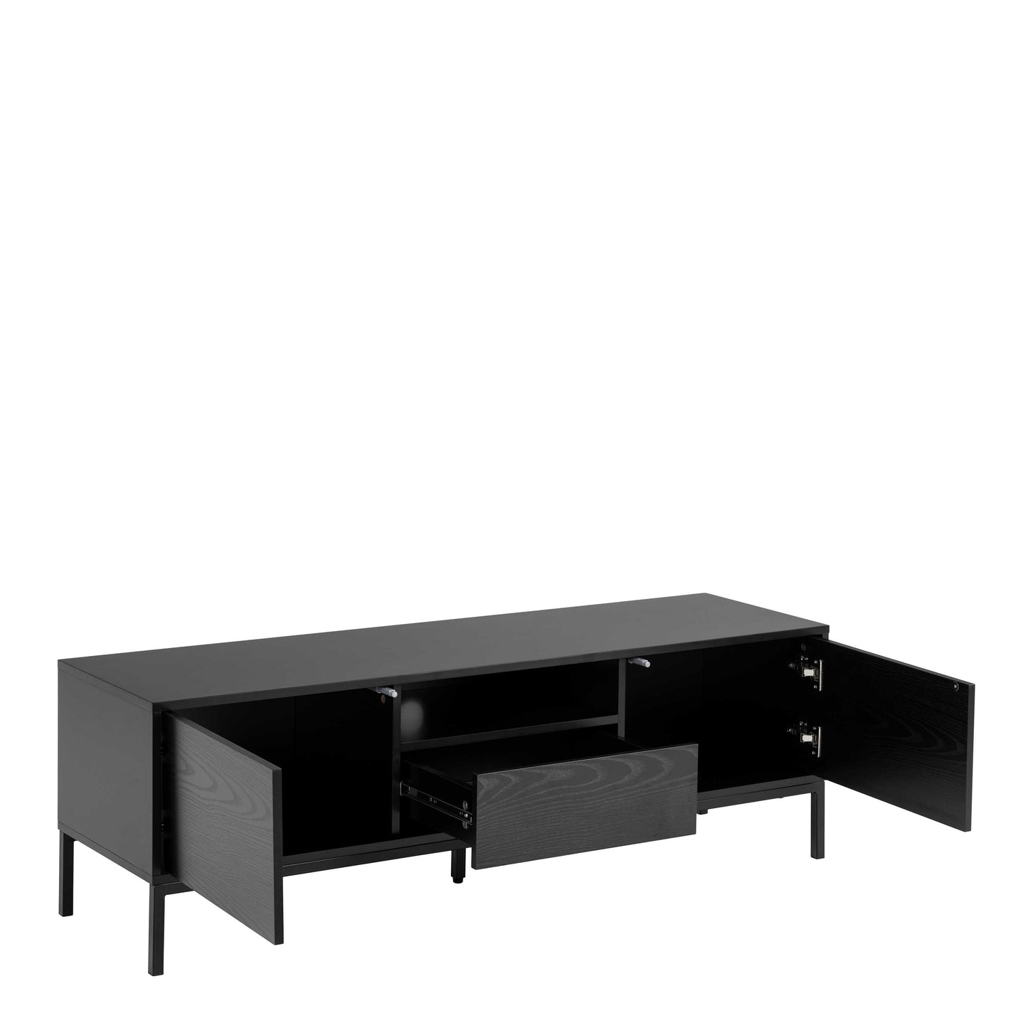 El Paso Black Wooden TV Unit 2 Doors 1 Drawer Metal Base