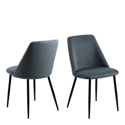 Set of 4 Svendborg Grey Upholstered Dining Chair Black Metal Legs