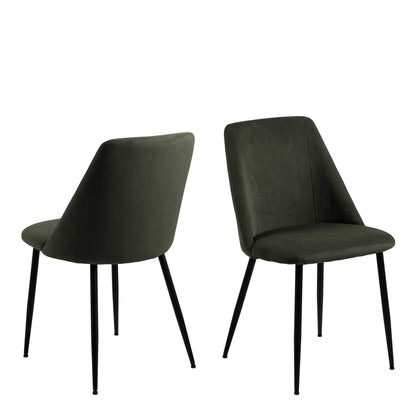 Set of 4 Svendborg Olive Green Upholstered Dining Chair Black Metal Legs