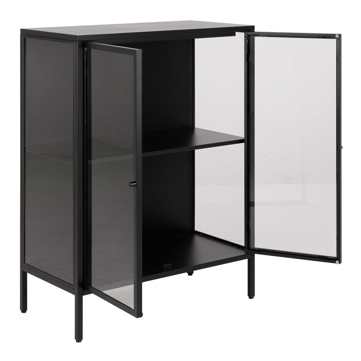 Graz Matt Black Metal Low Display Cabinet 2 Doors